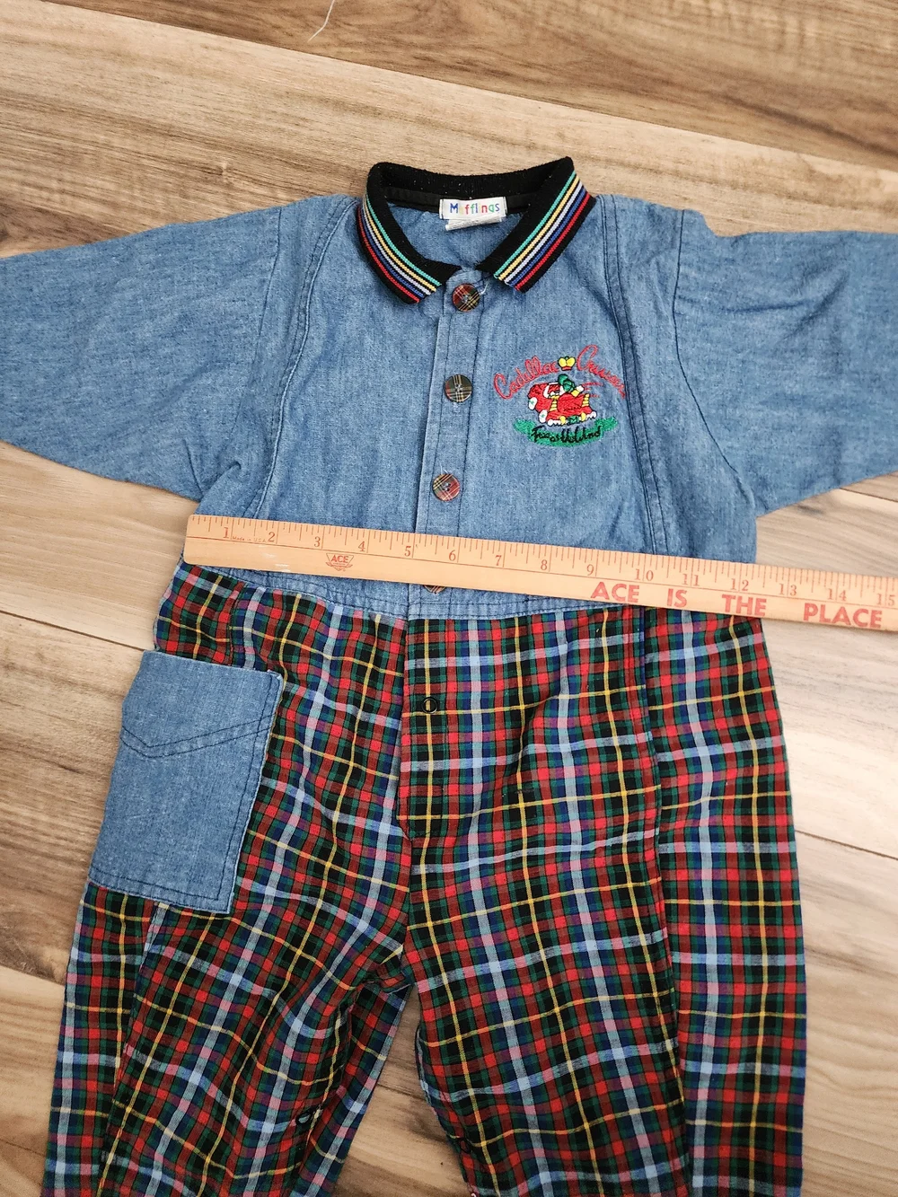 Vintage Mufflings 18M Baby Romper Cadillac Cruisin Portland Plaid One Piece